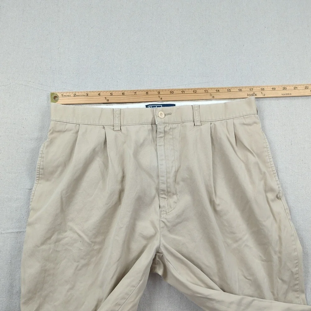 Vtg Polo‎ Ralph Lauren Pants Men 35x32 Khaki Hammond Pleated Cuffed Office